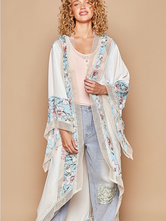 POL Tops - 65. POL mixed fabric patchwork  lace kimono